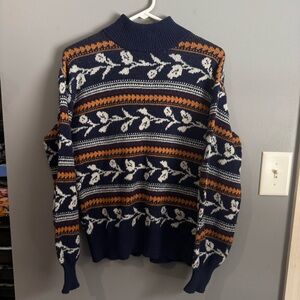 Navy and Orange Patterned Men's Sweater